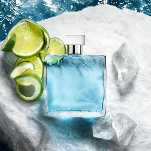 Vista 2 de Azzaro Eau de Toilette cromado, colonia acuática fresca para hombre, fragancia cítrica, amaderada y almizclada, notas frescas de bergamota, uso
