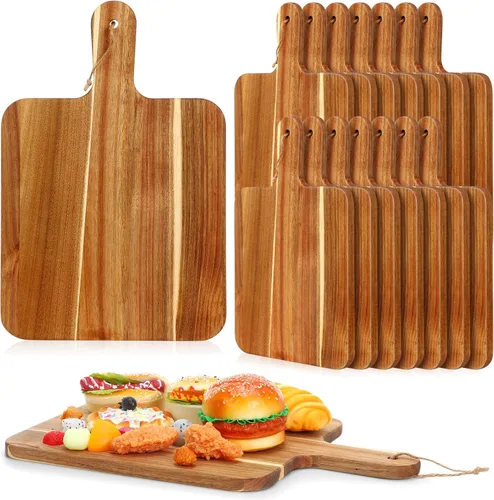 Vista 7 de Geetery 16 Piezas Tablas de Cortar de Madera de Acacia a Granel Tablas de Cortar de Cocina de Madera con Mango Bandeja de Servir Charcutería