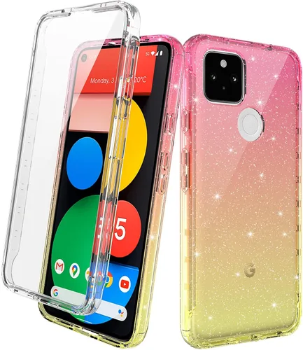 Vista 9 de Funda para Google Pixel 5a 5G con protector de pantalla integrado (no para Google Pixel 5), Rosebono Hybrid Gradient Transparente Suave TPU Clear