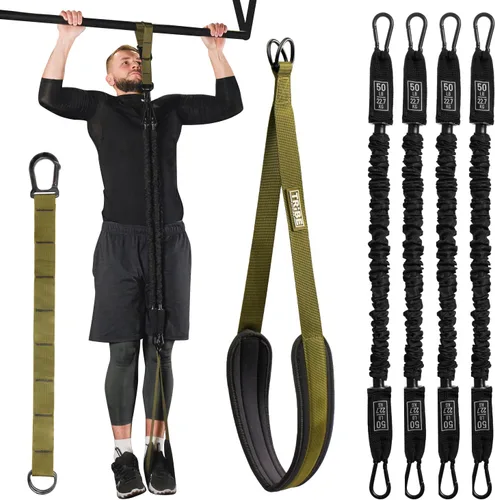 Vista 10 de Pull Up Assistance Bands - 4 Heavy Duty Pull Up Bands with Adjustable Strap and Foot Rest - Stackable Pull Up Assist Band Set for Pull Up Bar