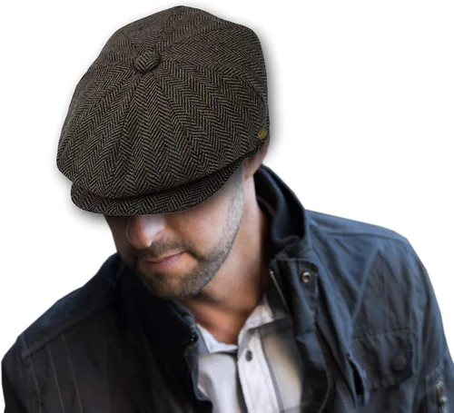 Vista 19 de EPOCH Gorra de lana para hombre, sombrero de golf Applejack de cabbie de tweed de conducción en espiga Nsb1910