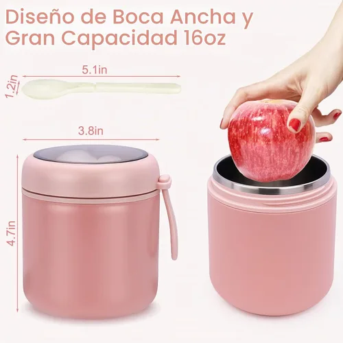 Vista 2 de Juome Termo para Niños de 16 oz para Comida Caliente - Recipiente de Comida al Vacío Aislado, Termo para Sopa de Acero Inoxidable de Boca Ancha