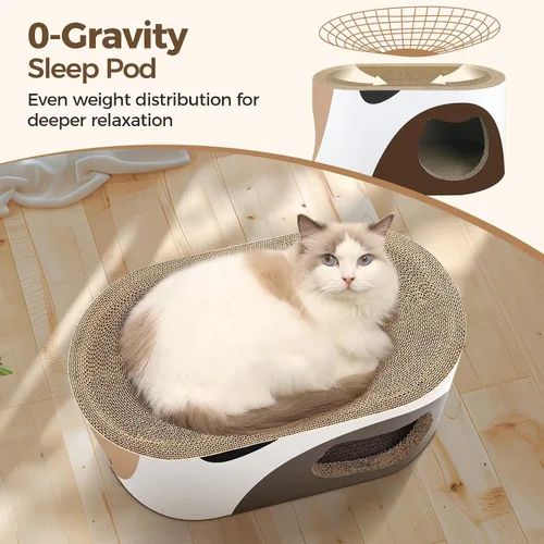 Vista 3 de Salón rascador para gatos grandes, casa rascador de cartón corrugado para gatos con agujero, cama grande para rascar, almohadilla rascador