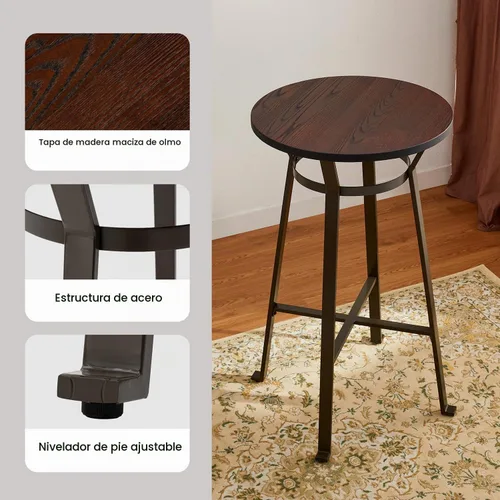 Vista 5 de Glitzhome Mesa redonda de bar, 41.25 pulgadas de alto, mesa de pub bistró de madera con reposapiés de metal con patas en X, mesa de isla de cocina