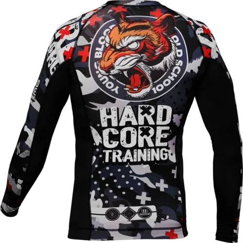 Vista 3 de Hardcore Training Camiseta de compresión para hombre, manga larga, Jiu Jitsu, MMA No-Gi, BJJ apretada, capa base de combate