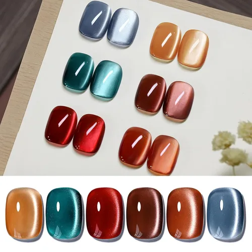 Vista 26 de Born Pretty Esmalte de uñas de gel magnético de ojos de gato verde, 6 colores brillantes con purpurina de cristal holográfico, salvia, oliva