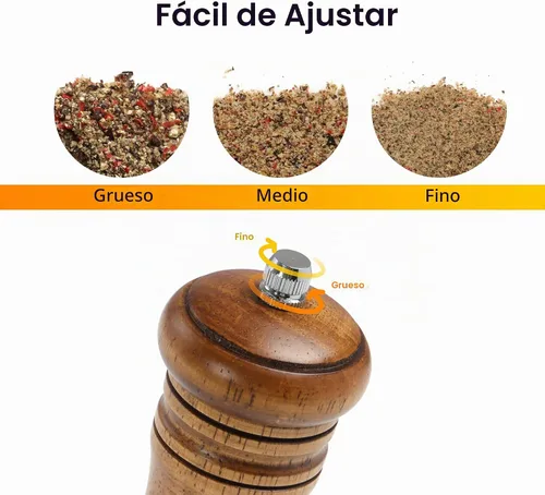 Vista 3 de Molinillo de sal y pimienta de madera, molinillo de sal y pimienta, cocteleras de madera de roble con molinillos de cerámica ajustables, 8 pulgadas
