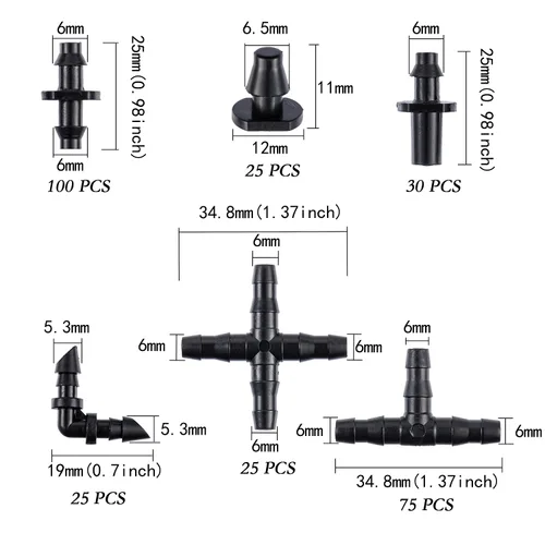 Vista 4 de Kit de 280 piezas de conectores con púas para accesorios de riego, conectores con púas de riego por goteo de 1/4'' kit de accesorios de tubería