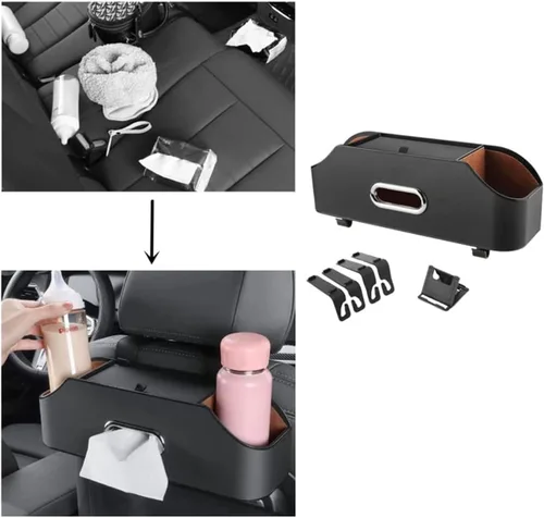 Vista 4 de Organizador de respaldo de asiento de automóvil, organizador de asiento trasero de automóvil y almacenamiento con 2 soportes para vasos de bebidas