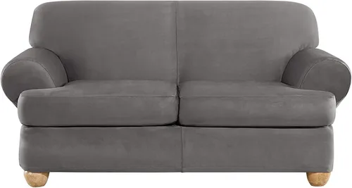 Vista 40 de SURE FIT funda para silla con alas y cojín en T de gamuza suave, de una pieza, ajuste relajado, poliéster, lavable a máquina, color chocolate