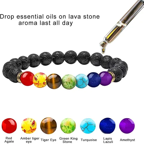 Vista 2 de ONESING 2-12 Pcs Chakra Bracelets for Women Lava Rock 7 Chakras Crystals and Healing Stones Bracelets 8mm Crystal Bracelets Yoga Beaded Bracelets