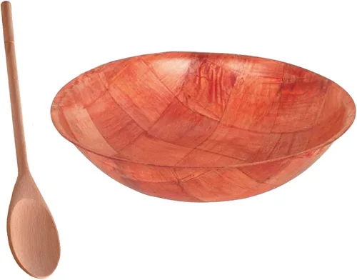 Vista 7 de Tiger Chef Cuencos de ensalada de madera tejida de 20 pulgadas. Juego de 3 cuencos con cuchara de ensalada gratis. Cuencos de ensalada de palomitas