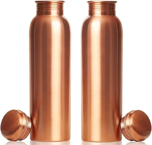 Vista 8 de Botella de agua de cobre 100% puro para beber, botella de cobre ayurvédico con acabado liso, a prueba de fugas, boca ancha, reutilizable y sin BPA