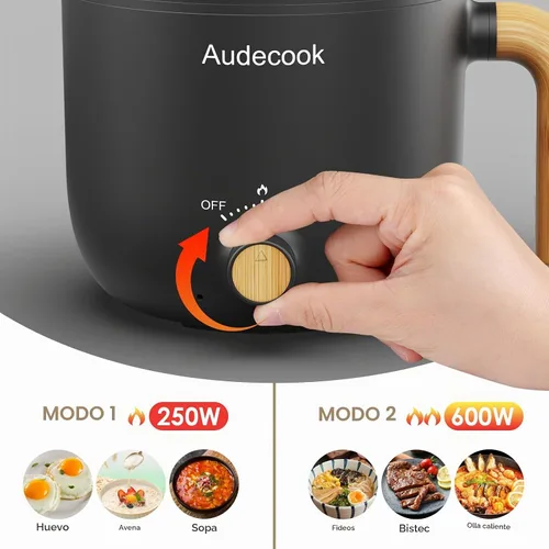 Vista 5 de Audecook Olla Caliente Eléctrica, Cocedor de Fideos Rápidos de 1.5L, Mini Multicocina Antiadherente Portátil, Olla Eléctrica de Viaje con Control
