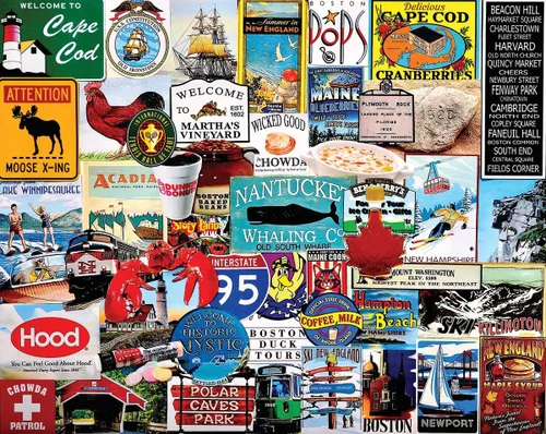 Vista 2 de White Mountain Rompecabezas de 1000 piezas de iconos regionales, collage con piezas grandes para adultos y familia, 24 x 30 pulgadas, I Love New