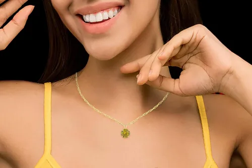 Vista 2 de Femme Luxe Simulated Birthstone Pendant for Women, All Birthstone, 14K Yellow Gold, 18" Gold Filled Chain, 7mm Round Gemstone, Hypoallergenic, Gift