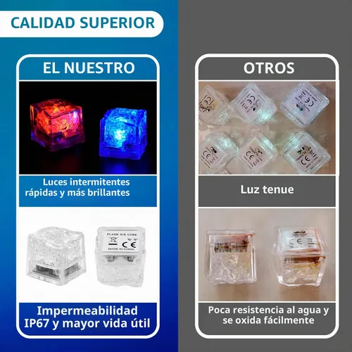 Vista 3 de Cubos de hielo iluminados, paquete de 12/24/60/96 cubos de hielo LED multicolor para bebidas con luces cambiantes, IP67, impermeable, reutilizable