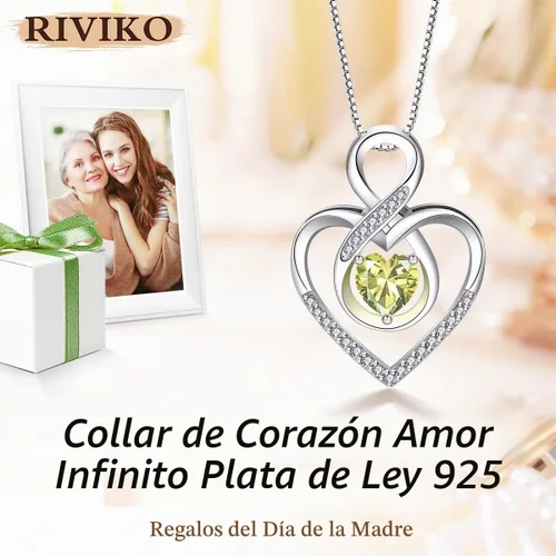 Vista 2 de RIVIKO Collar con símbolo de corazón infinito para mujer, plata de ley 925, dije de corazón de amor, día de la madre, aniversario, cumpleaños
