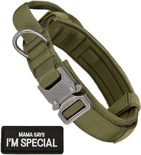 Vista 8 de Collar táctico para perro, collar militar ajustable de nailon para entrenamiento, hebilla de metal resistente, collares tácticos para mediano y Negro
