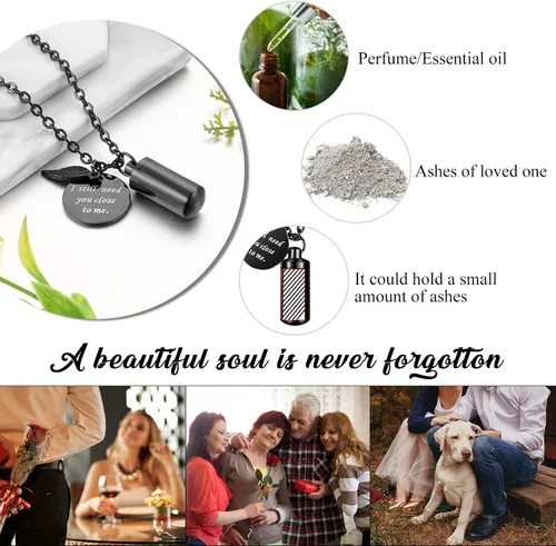 Vista 6 de abooxiu Collar de urna cilíndrica para cenizas, joyería de cremación, llavero para mascotas humanas, colgante de recuerdo conmemorativo de acero