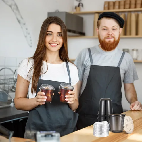 Vista 6 de Ziliny 50 juegos de tazas de café de plástico transparente con tapas para beber, tazas desechables de plástico PET transparente para café helado