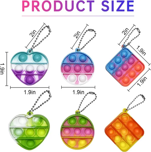 Vista 2 de 108 piezas de mini llavero de juguete para la ansiedad, 3 formas Pop Fidgets Pop Fidgets regalos de fiesta paquetes de juguetes sensoriales