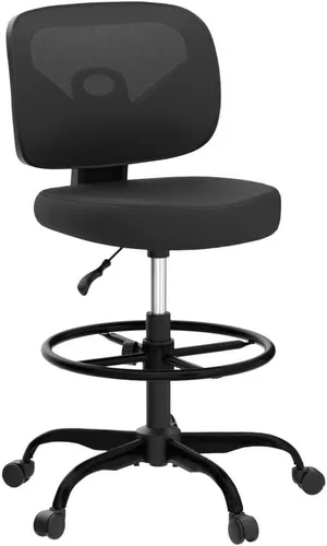 Vista 5 de Primy Silla Alta de Escritorio de Dibujo - Sin Brazos, Altura Ajustable, Respaldo de Malla, con Ruedas, Silla de Escritorio de Pie para Sala de Negro