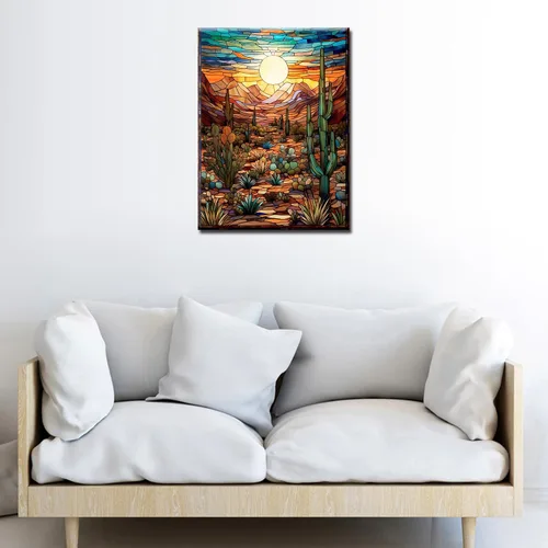 Vista 4 de Pintura de diamantes para plantas suculentas tropicales para adultos, arte de cristal de taladro completo 5D del desierto de Arizona, Estados
