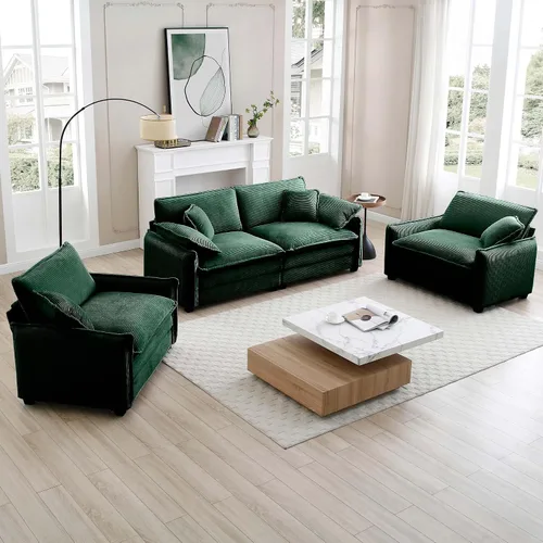 Vista 12 de Juego de sofá de nube de gran tamaño, asiento profundo de 25.2 pulgadas, cómodo sofá biplaza de pana y silla, moderno juego de sofás modulares