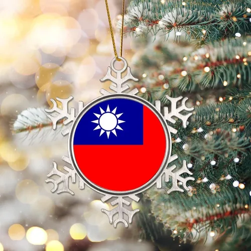 Vista 2 de Bandera nacional de peltre copo de nieve adornos de Navidad de China Taiwán bandera adornos para árbol de Navidad, decoración colgante de metal