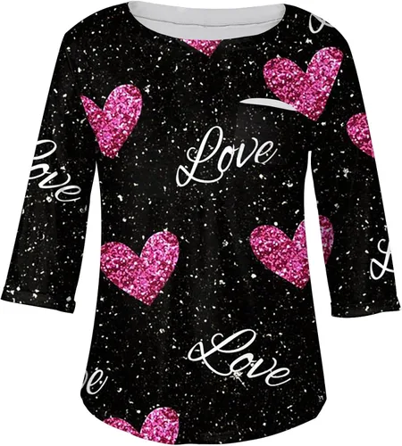 Vista 3 de Womens Clothes Valentine's Day Print Plus Size Pullover Tops V Neck Long Sleeve Outfit Trendy Sweatshirts