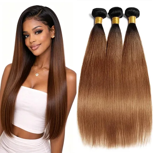 Vista 138 de P4613 Cabello humano rizado onda profunda marrón y paquetes mixtos 8 10 12 P4613 Ombre Marrón-Rubio-DP