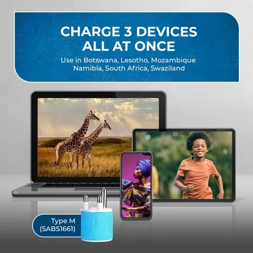 Vista 4 de OREI Adaptador de enchufe para viajes a Sudáfrica, Botsuana, Namibia con doble USB - Entrada EE. UU. - Tipo M (U2U-10L), Funcionará con teléfonos