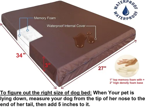 Vista 3 de Dogbed4less Cama para perros de espuma viscoelástica de gel para mascotas pequeñas a medianas y grandes con cubierta interna impermeable, nailon