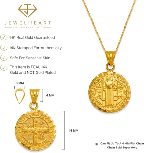 Vista 4 de JEWELHEART Medallas de San Benito de oro real de 14 quilates de 0.551in, 0.709in, 0.787in, 0.984in, corte de diamante, colgante de San Benito