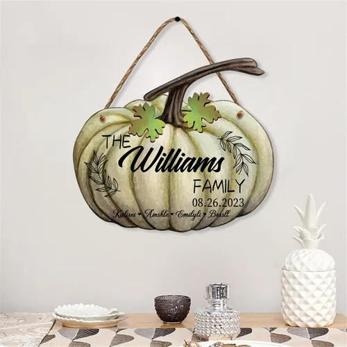 Vista 4 de Colgante decorativo de calabaza de otoño con 1-10 nombres, colgante familiar de calabaza personalizada para puerta delantera, porche, patio