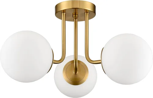 Vista 9 de Lámpara de techo semiempotrada moderna de metal negro de 3 luces con pantalla de vidrio de globo blanco, lámpara de montaje en techo para pasillo
