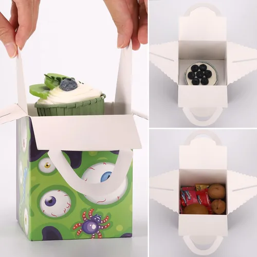 Vista 7 de acDesign 50 cajas para cupcakes de Halloween, cajas individuales para cupcakes con asa, ventana transparente, cajas individuales para cupcakes