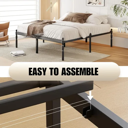 Vista 55 de 12 Inch Heavy Duty Black Metal Platform Bed Frame with Mattress Support, Twin Platform Bed Frame with Under Bed Storage, No Box Spring Needed, Easy