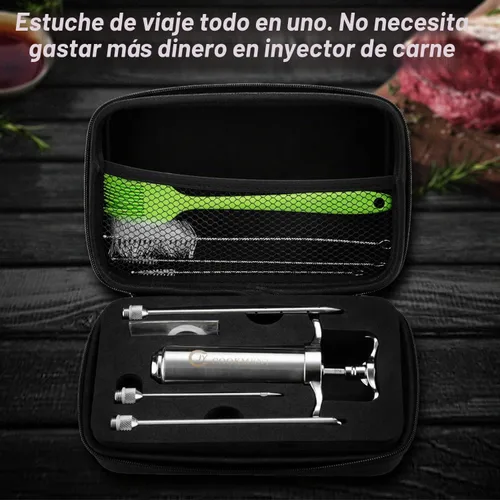 Vista 2 de Jeringa Inyectora de Carne de 2 Onzas Barril de Sabor de Adobo Acero Inoxidable 304 con 3 Agujas de Adobo, Estuche de Viaje para Parrilla BBQ