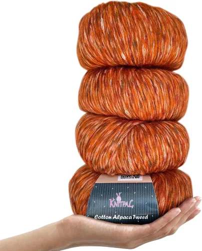 Vista 25 de Hilo de alpaca Tweed de algodón para ganchillo, paquete de 4 (588 yardas/7.05 oz), patrones libres, hilo de tweed para tejer, peso de peinado ligero