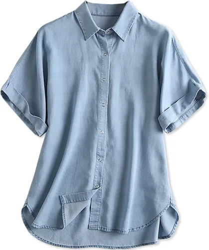 Vista 20 de Blusa suave casual de manga corta con broche frontal para mujer