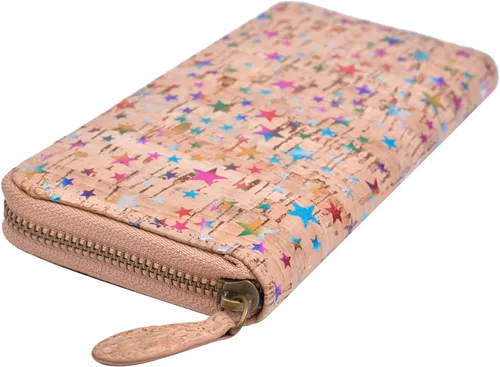 Vista 3 de Shop LC Handcrafted and Tribal Pattern Two Zipper Closure Cork Wallet Birthday Gifts