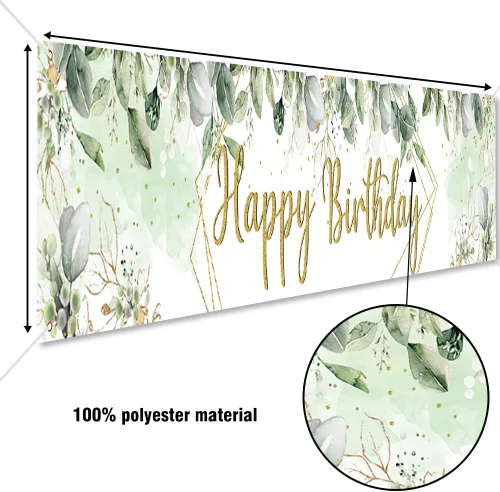 Vista 5 de Cartel de poliéster verde con hojas de eucalipto verdes, 118 x 20 pulgadas, con purpurina dorada, decoración de baby shower, suministros
