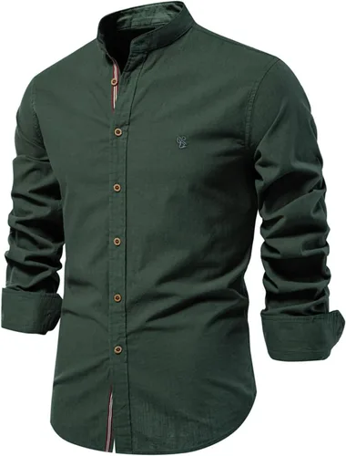 Vista 3 de Generic Men's Medium Blue Cotton Casual Button Down Long Sleeve Shirt