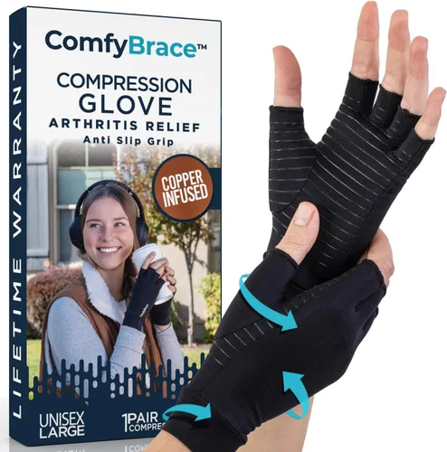 Vista 10 de Guantes de compresión con cobre infundido ComfyBrace para artritis de la mano y dedo, alivio del dolor/hinchazón causado por artritis reumatoide