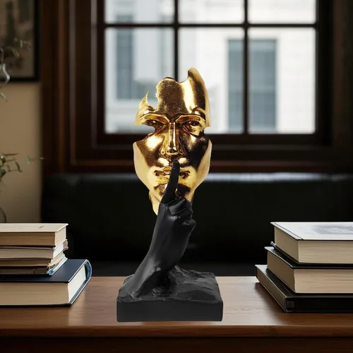 Vista 5 de Estatua del Pensador - Silencio es Oro - Figura de Arte Abstracto Decorativa - 30.5 cm de Alto No Oir No Ver No Hablar Esculturas de Resina Modernas