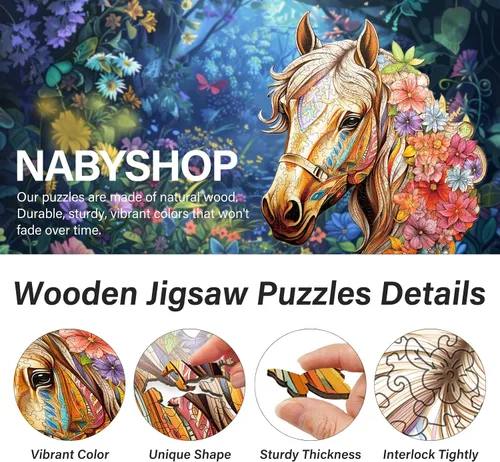 Vista 2 de Rompecabezas de madera para adultos, rompecabezas de madera de caballo para adultos, rompecabezas de madera con forma única de animales, regalos