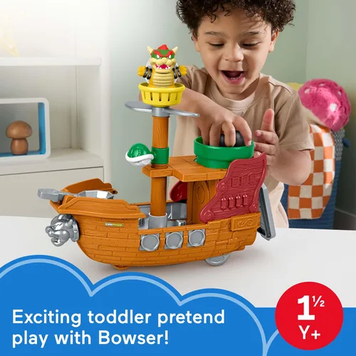 Vista 2 de Fisher-Price Little People - Juego de dirigible My Mario Bowser con figura para preescolar para niños a partir de 18 meses