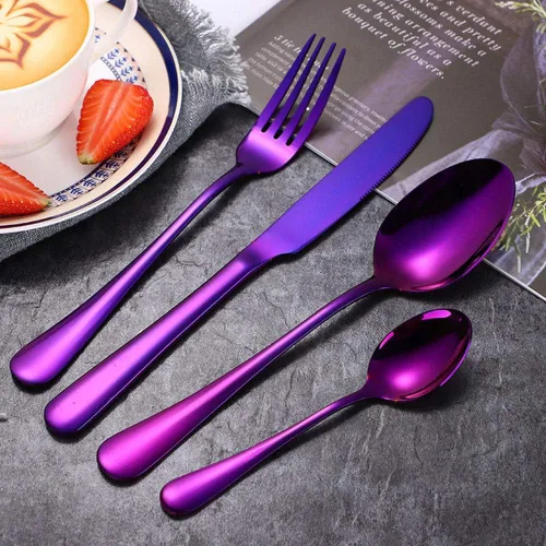 Vista 11 de 4pcs Set Cutlery Dinnerware 304 Stainless Steel Flatware Set Tableware Dinner Spoon Fork Knife Flatware Serving Sets (Black)